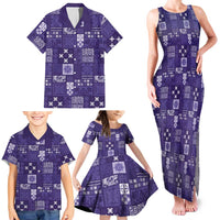 Vintage Hawaiian Quilting Patterns Family Matching Tank Maxi Dress and Hawaiian Shirt Purple Style Tribal Fabric Patchwork LT9 - Polynesian Pride