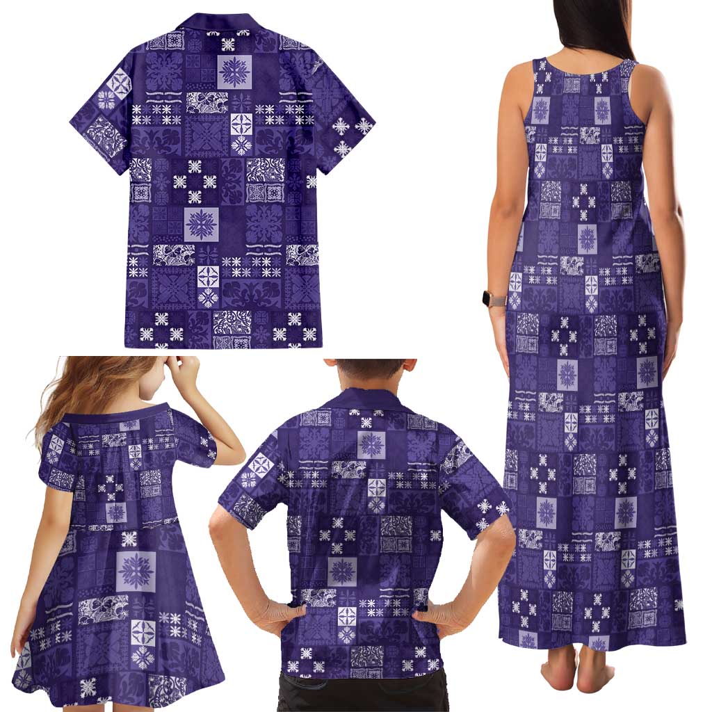 Vintage Hawaiian Quilting Patterns Family Matching Tank Maxi Dress and Hawaiian Shirt Purple Style Tribal Fabric Patchwork LT9 - Polynesian Pride