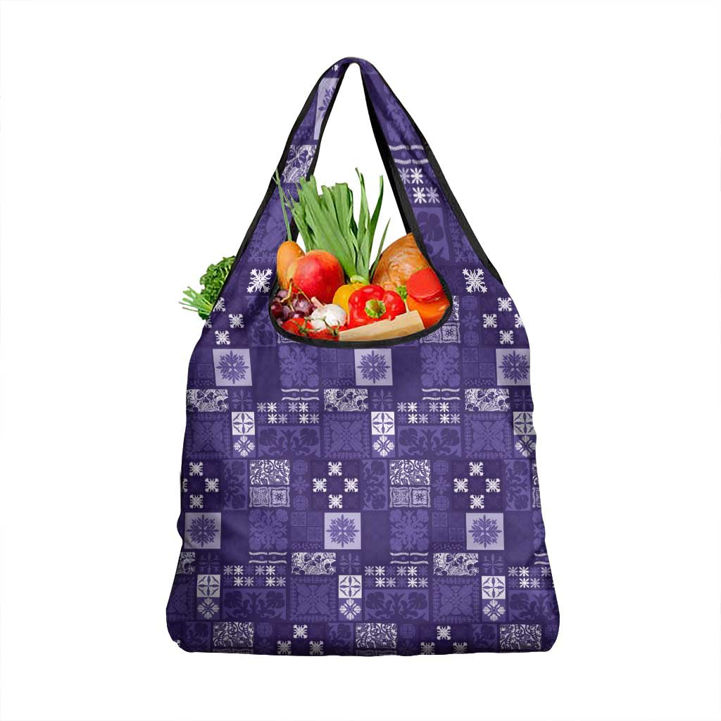 Vintage Hawaiian Quilting Patterns Grocery Bag Purple Style Tribal Fabric Patchwork - Polynesian Pride