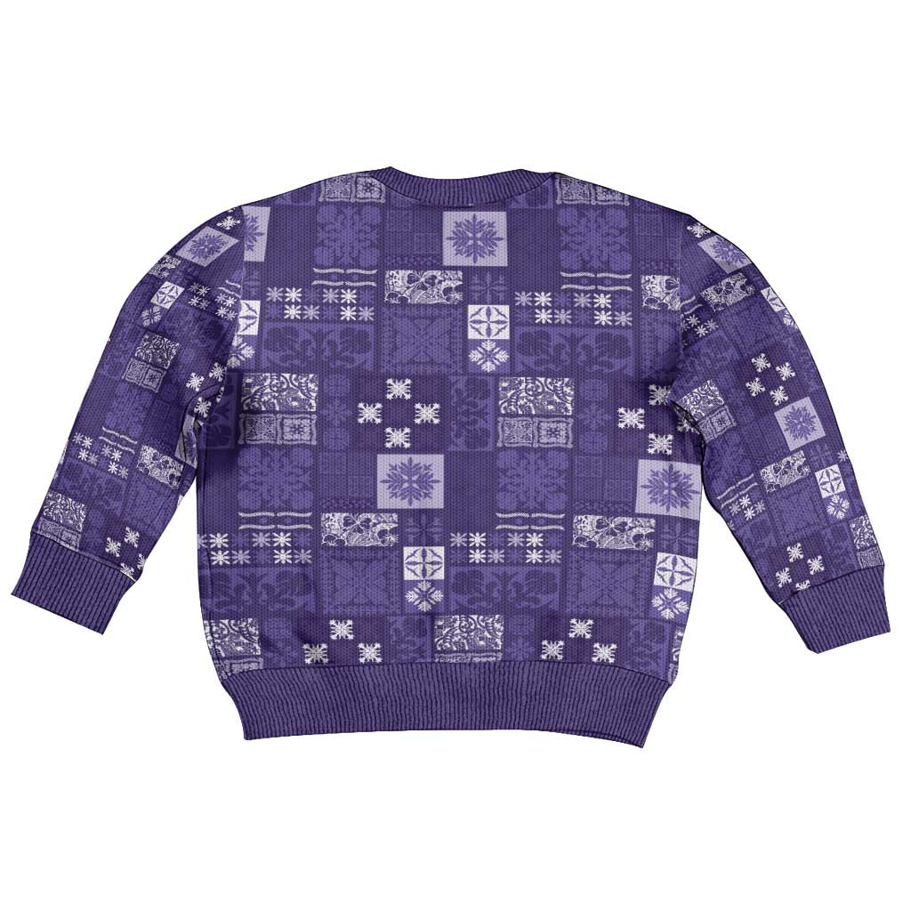 Vintage Hawaiian Quilting Patterns Kid Ugly Christmas Sweater Purple Style Tribal Fabric Patchwork - Polynesian Pride