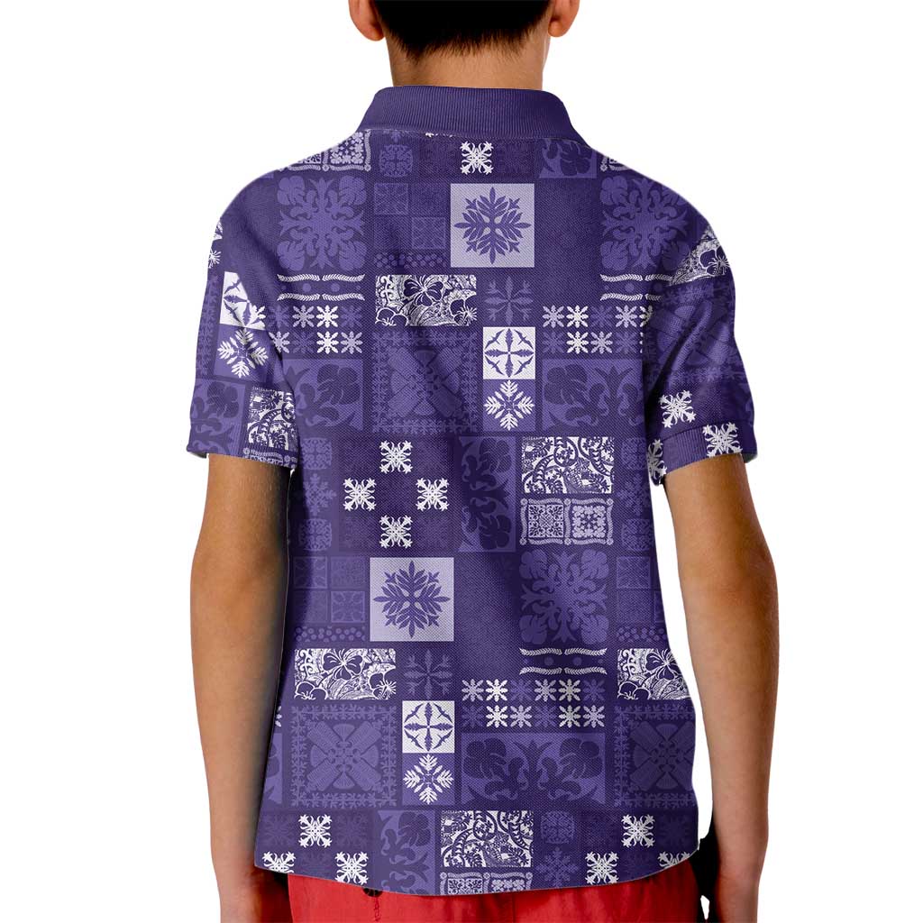 Vintage Hawaiian Quilting Patterns Kid Polo Shirt Purple Style Tribal Fabric Patchwork - Polynesian Pride