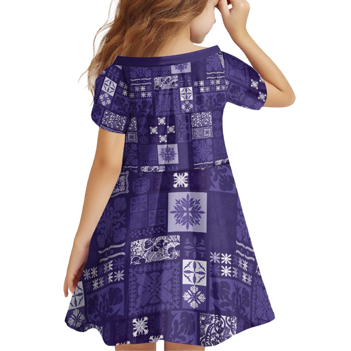 Vintage Hawaiian Quilting Patterns Kid Short Sleeve Dress Purple Style Tribal Fabric Patchwork - Polynesian Pride