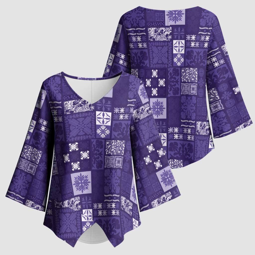 Vintage Hawaiian Quilting Patterns Kimono Sleeve Blouse Purple Style Tribal Fabric Patchwork - Polynesian Pride
