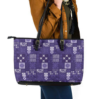 Vintage Hawaiian Quilting Patterns Leather Tote Bag Purple Style Tribal Fabric Patchwork - Polynesian Pride
