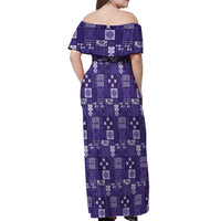 Vintage Hawaiian Quilting Patterns Off Shoulder Maxi Dress Purple Style Tribal Fabric Patchwork - Polynesian Pride