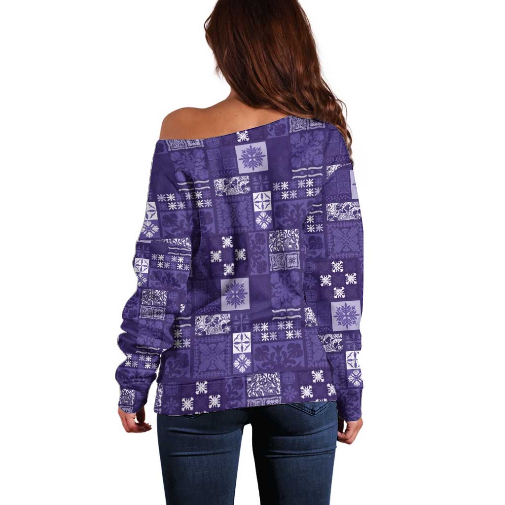 Vintage Hawaiian Quilting Patterns Off Shoulder Sweater Purple Style Tribal Fabric Patchwork LT9 - Polynesian Pride