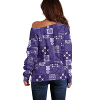Vintage Hawaiian Quilting Patterns Off Shoulder Sweater Purple Style Tribal Fabric Patchwork LT9 - Polynesian Pride