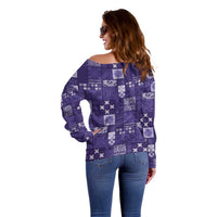 Vintage Hawaiian Quilting Patterns Off Shoulder Sweater Purple Style Tribal Fabric Patchwork LT9 - Polynesian Pride