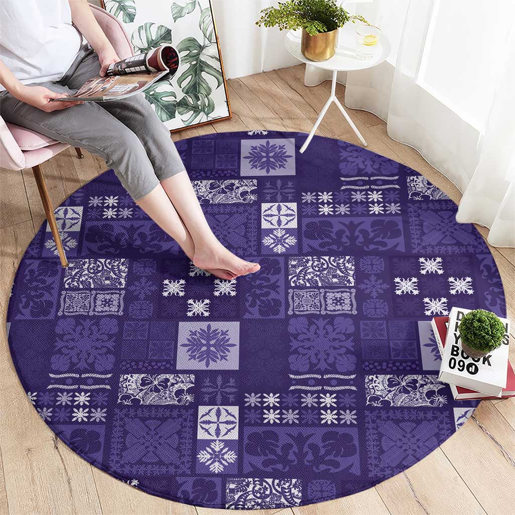 Vintage Hawaiian Quilting Patterns Round Carpet Purple Style Tribal Fabric Patchwork - Polynesian Pride