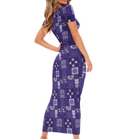 Vintage Hawaiian Quilting Patterns Short Sleeve Bodycon Dress Purple Style Tribal Fabric Patchwork - Polynesian Pride