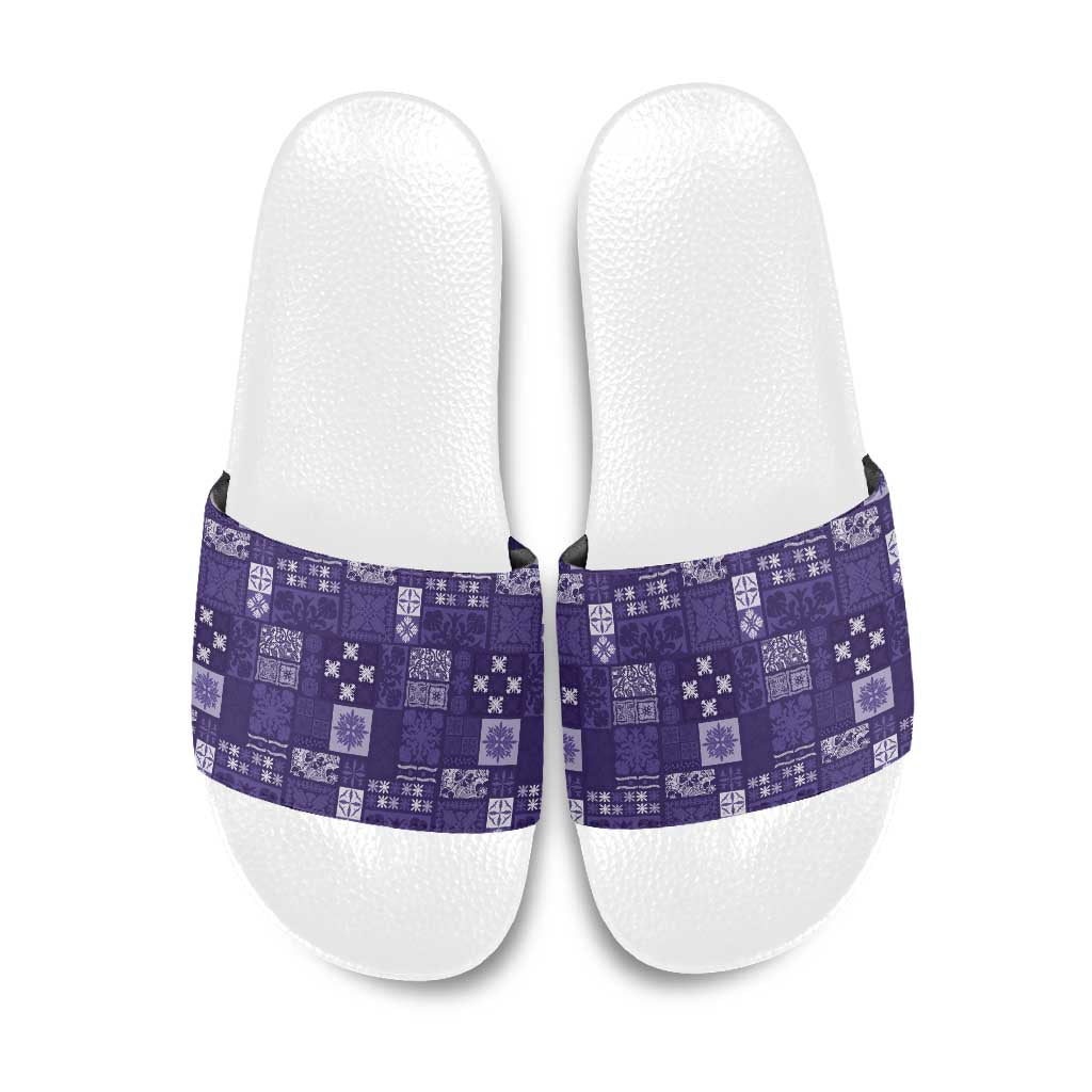 Vintage Hawaiian Quilting Patterns Slide Sandals Purple Style Tribal Fabric Patchwork - Polynesian Pride