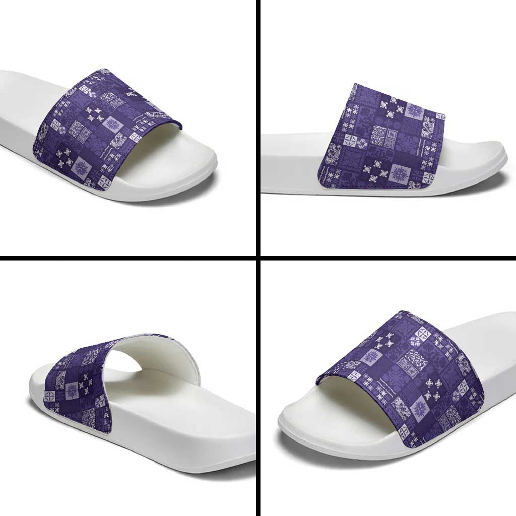 Vintage Hawaiian Quilting Patterns Slide Sandals Purple Style Tribal Fabric Patchwork - Polynesian Pride