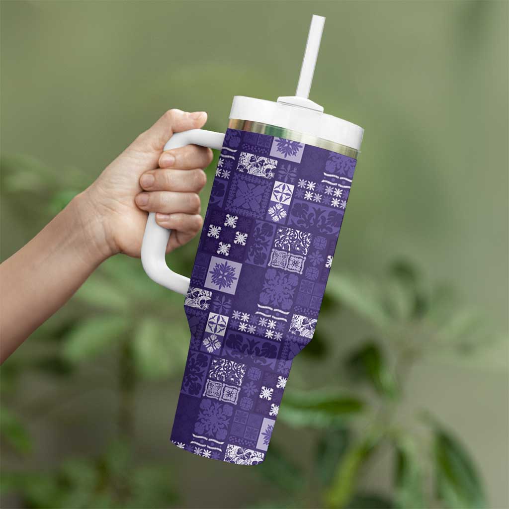 Vintage Hawaiian Quilting Patterns Tumbler With Handle Purple Style Tribal Fabric Patchwork - Polynesian Pride