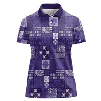 Vintage Hawaiian Quilting Patterns Women Polo Shirt Purple Style Tribal Fabric Patchwork - Polynesian Pride