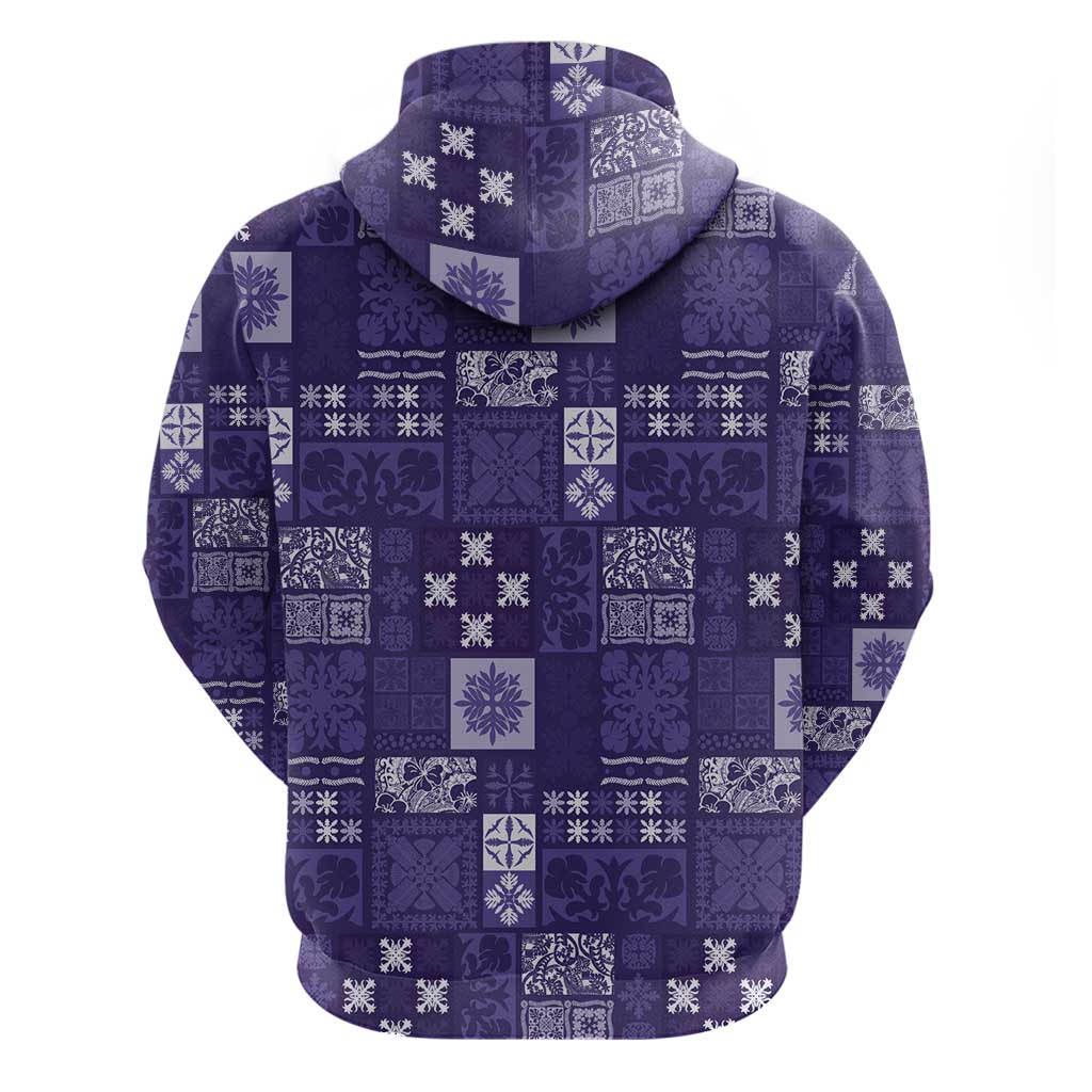 Vintage Hawaiian Quilting Patterns Zip Hoodie Purple Style Tribal Fabric Patchwork - Polynesian Pride