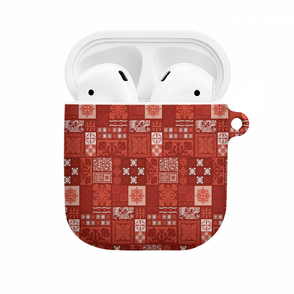 Vintage Hawaiian Quilting Patterns AirPods Case Red Style Tribal Fabric Patchwork - Polynesian Pride