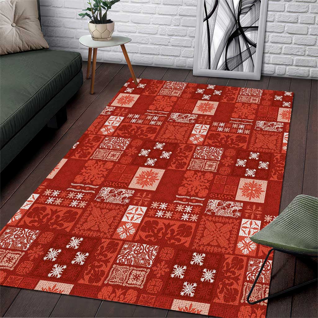 Vintage Hawaiian Quilting Patterns Area Rug Red Style Tribal Fabric Patchwork - Polynesian Pride