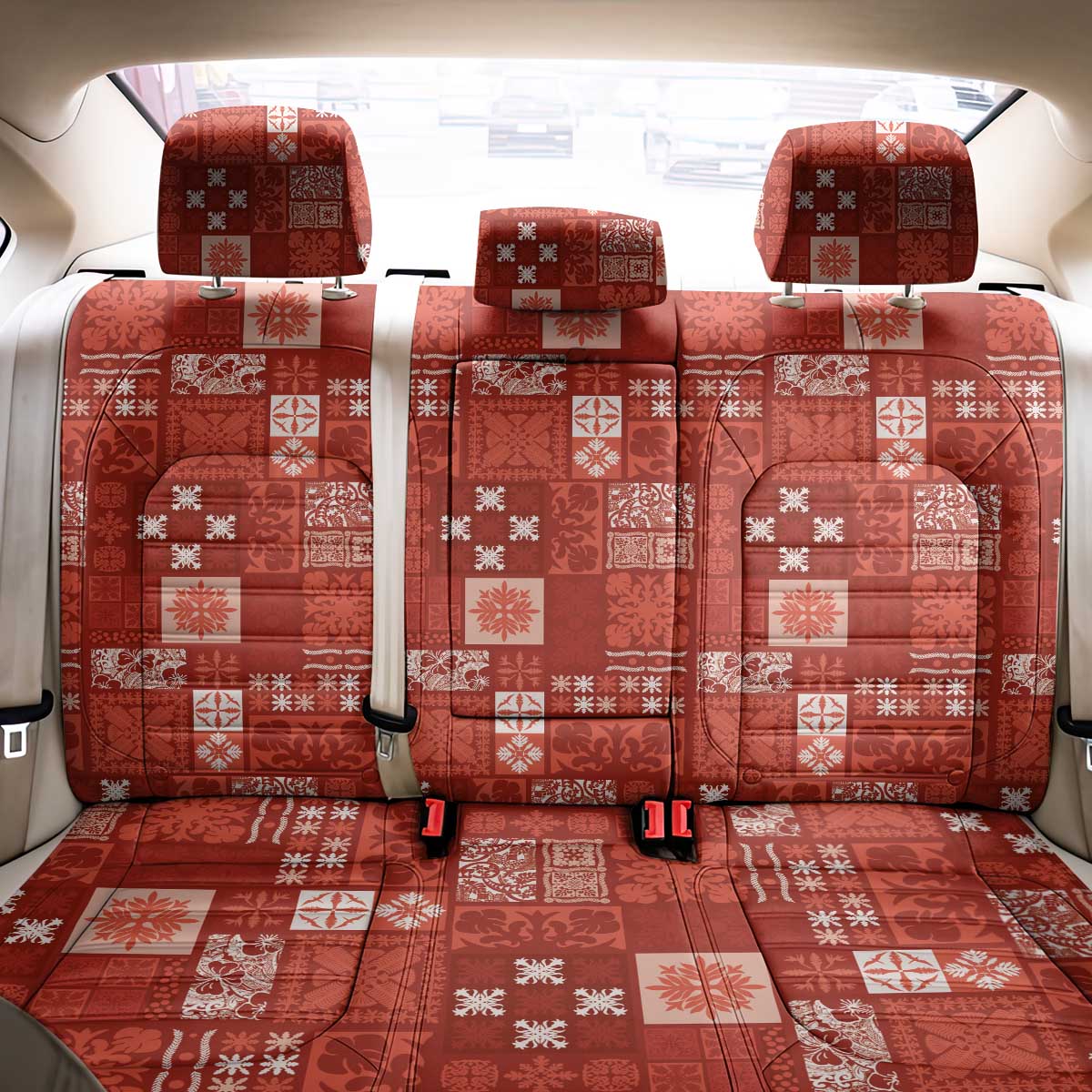 Vintage Hawaiian Quilting Patterns Back Car Seat Cover Red Style Tribal Fabric Patchwork - Polynesian Pride