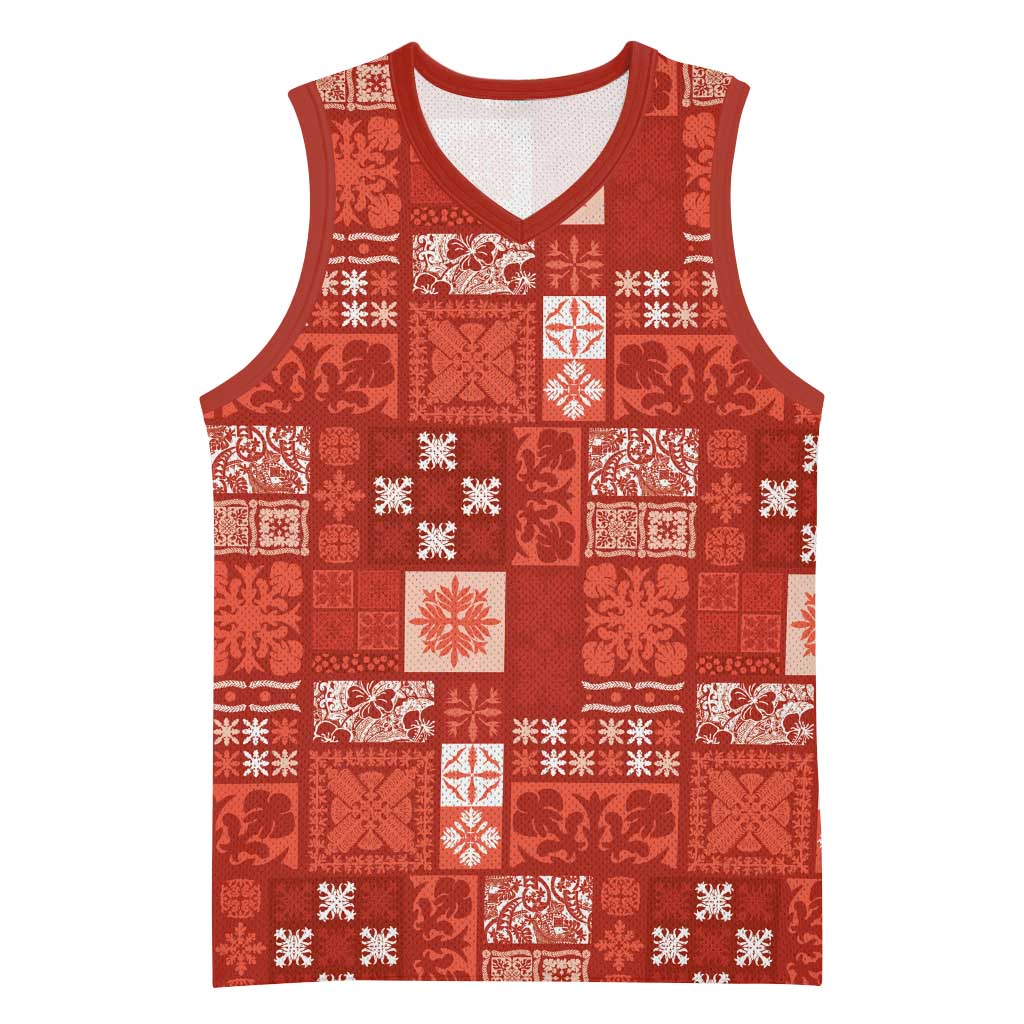 Vintage Hawaiian Quilting Patterns Basketball Jersey Red Style Tribal Fabric Patchwork LT9 Unisex Red - Polynesian Pride
