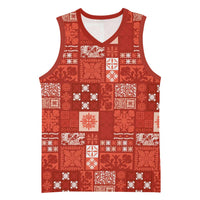 Vintage Hawaiian Quilting Patterns Basketball Jersey Red Style Tribal Fabric Patchwork LT9 Unisex Red - Polynesian Pride