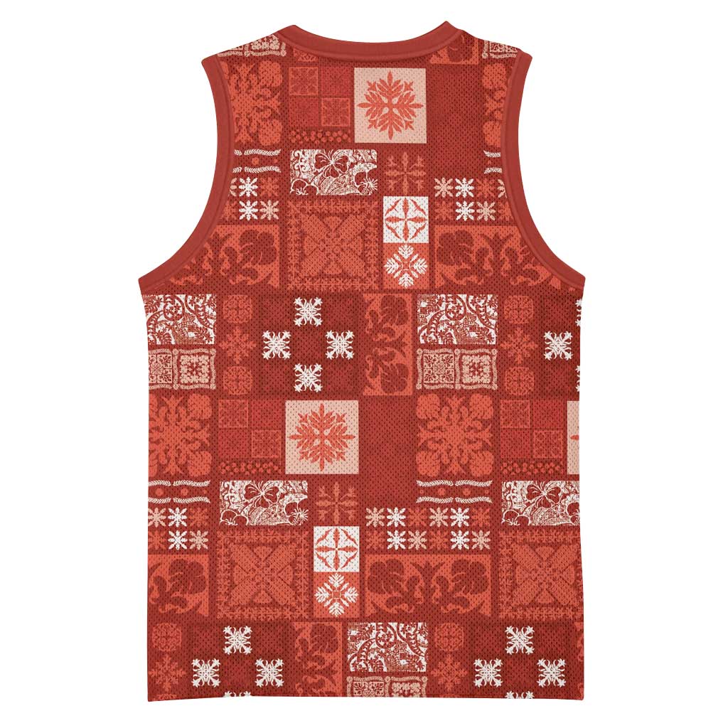 Vintage Hawaiian Quilting Patterns Basketball Jersey Red Style Tribal Fabric Patchwork LT9 - Polynesian Pride