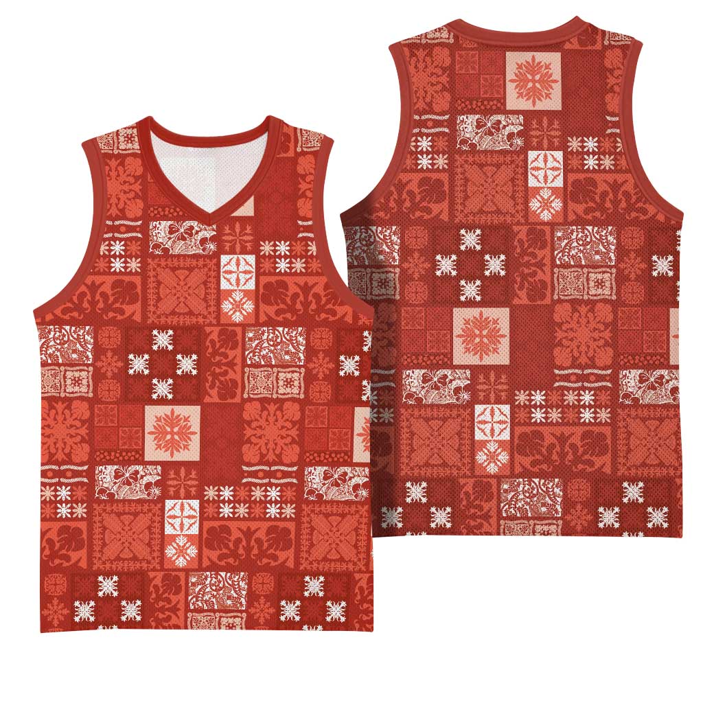Vintage Hawaiian Quilting Patterns Basketball Jersey Red Style Tribal Fabric Patchwork LT9 - Polynesian Pride