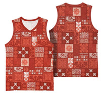 Vintage Hawaiian Quilting Patterns Basketball Jersey Red Style Tribal Fabric Patchwork LT9 - Polynesian Pride