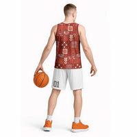Vintage Hawaiian Quilting Patterns Basketball Jersey Red Style Tribal Fabric Patchwork LT9 - Polynesian Pride
