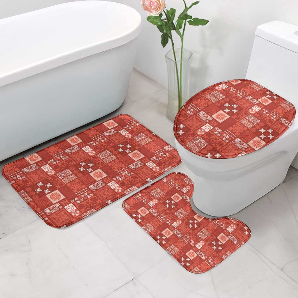 Vintage Hawaiian Quilting Patterns Bathroom Set Red Style Tribal Fabric Patchwork - Polynesian Pride