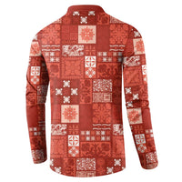 Vintage Hawaiian Quilting Patterns Button Sweatshirt Red Style Tribal Fabric Patchwork - Polynesian Pride
