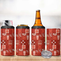 Vintage Hawaiian Quilting Patterns 4 in 1 Can Cooler Tumbler Red Style Tribal Fabric Patchwork - Polynesian Pride