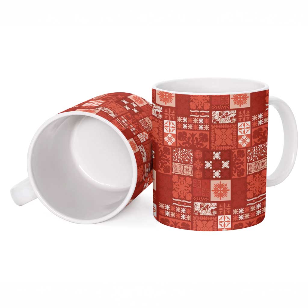 Vintage Hawaiian Quilting Patterns Ceramic Mug Red Style Tribal Fabric Patchwork - Polynesian Pride