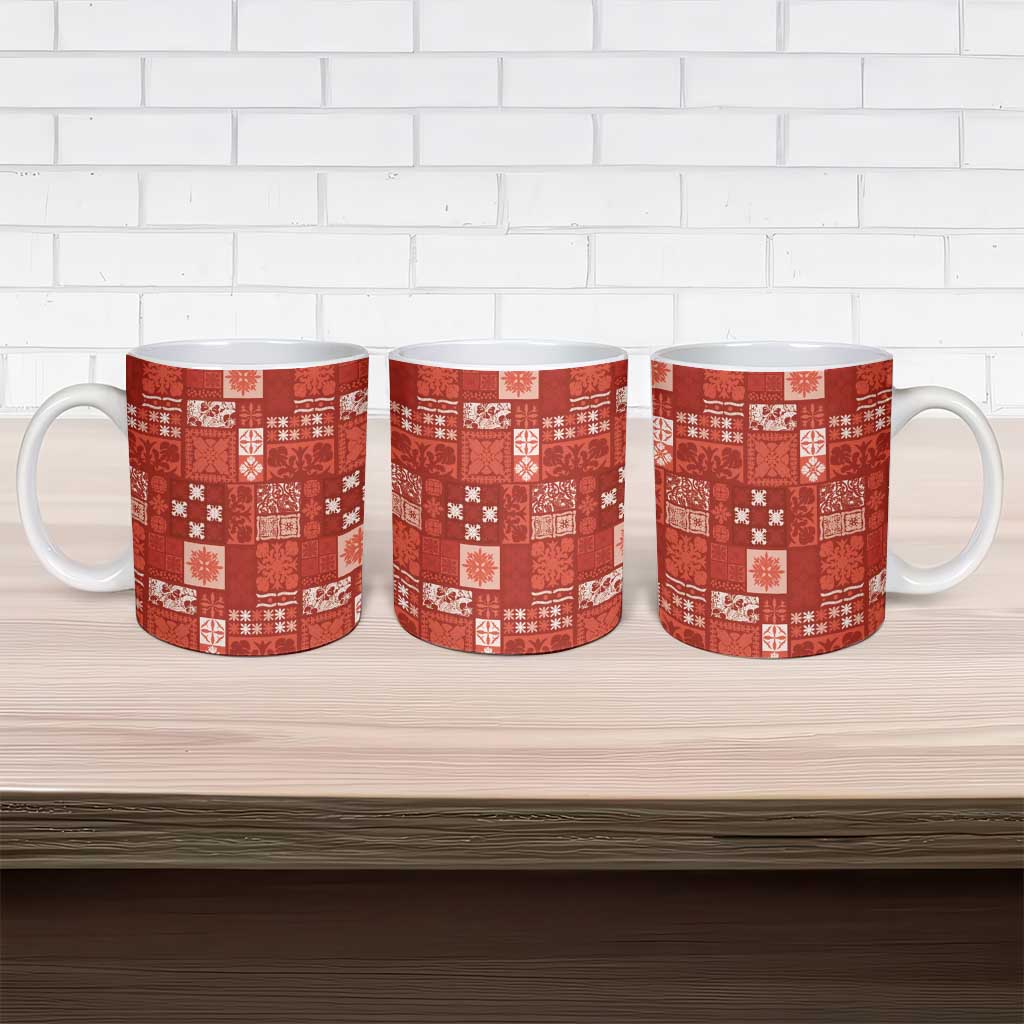 Vintage Hawaiian Quilting Patterns Ceramic Mug Red Style Tribal Fabric Patchwork - Polynesian Pride