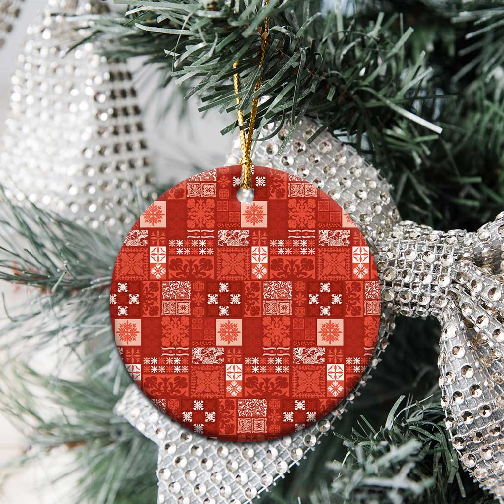 Vintage Hawaiian Quilting Patterns Ceramic Ornament Red Style Tribal Fabric Patchwork - Polynesian Pride