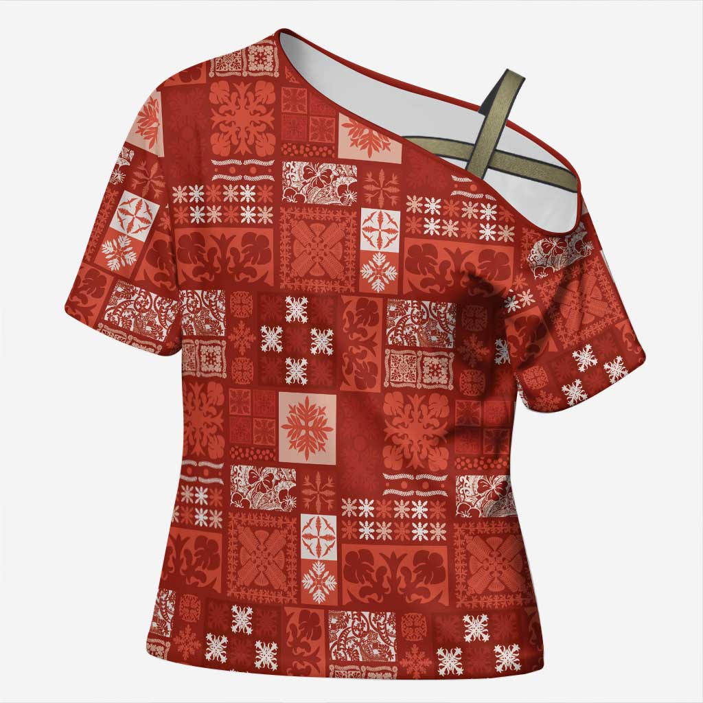 Vintage Hawaiian Quilting Patterns Cross Shoulder Shirt Red Style Tribal Fabric Patchwork - Polynesian Pride