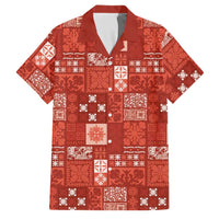 Vintage Hawaiian Quilting Patterns Family Matching Off The Shoulder Long Sleeve Dress and Hawaiian Shirt Red Style Tribal Fabric Patchwork LT9 Dad's Shirt - Short Sleeve Red - Polynesian Pride