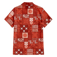 Vintage Hawaiian Quilting Patterns Family Matching Off Shoulder Short Dress and Hawaiian Shirt Red Style Tribal Fabric Patchwork LT9 - Polynesian Pride