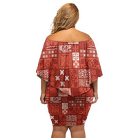 Vintage Hawaiian Quilting Patterns Family Matching Off Shoulder Short Dress and Hawaiian Shirt Red Style Tribal Fabric Patchwork LT9 - Polynesian Pride