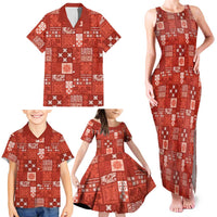 Vintage Hawaiian Quilting Patterns Family Matching Tank Maxi Dress and Hawaiian Shirt Red Style Tribal Fabric Patchwork LT9 - Polynesian Pride