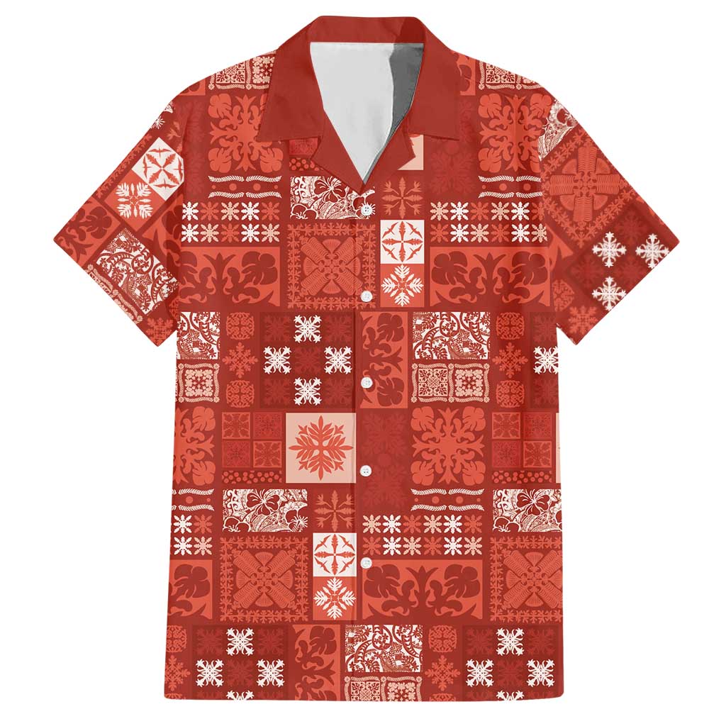 Vintage Hawaiian Quilting Patterns Hawaiian Shirt Red Style Tribal Fabric Patchwork - Polynesian Pride