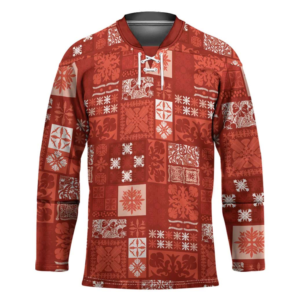 Vintage Hawaiian Quilting Patterns Hockey Jersey Red Style Tribal Fabric Patchwork - Polynesian Pride