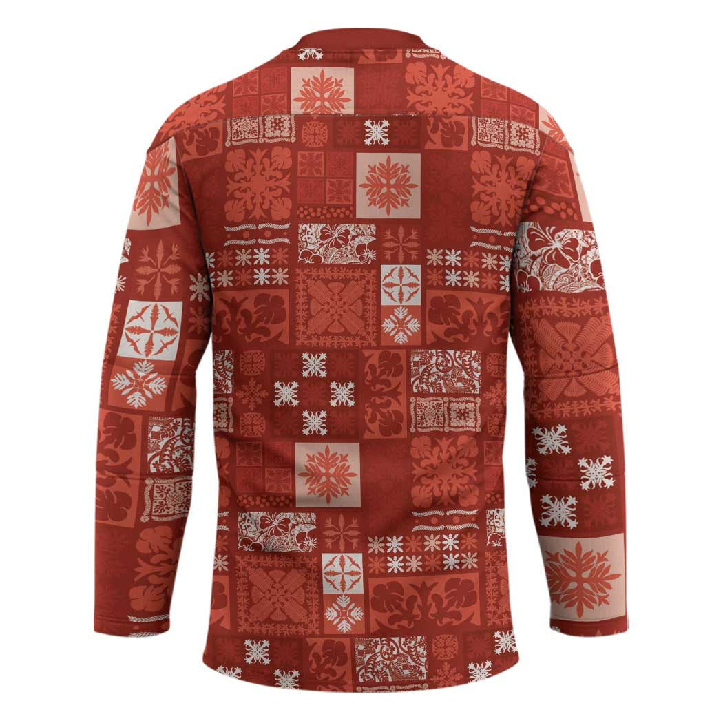 Vintage Hawaiian Quilting Patterns Hockey Jersey Red Style Tribal Fabric Patchwork - Polynesian Pride