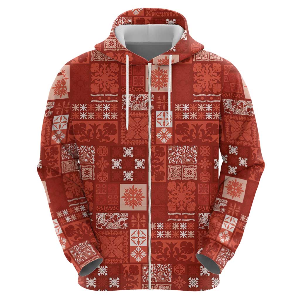 Vintage Hawaiian Quilting Patterns Hoodie Red Style Tribal Fabric Patchwork - Polynesian Pride