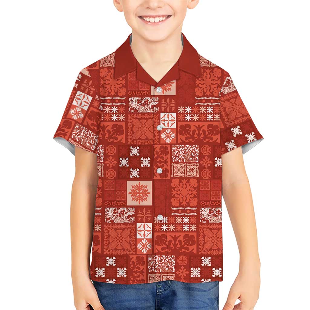 Vintage Hawaiian Quilting Patterns Kid Hawaiian Shirt Red Style Tribal Fabric Patchwork LT9 Kid Red - Polynesian Pride