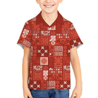 Vintage Hawaiian Quilting Patterns Kid Hawaiian Shirt Red Style Tribal Fabric Patchwork LT9 Kid Red - Polynesian Pride