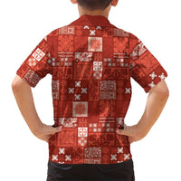 Vintage Hawaiian Quilting Patterns Kid Hawaiian Shirt Red Style Tribal Fabric Patchwork LT9 - Polynesian Pride