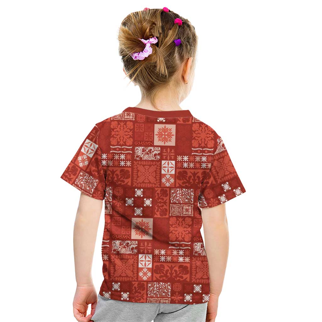 Vintage Hawaiian Quilting Patterns Kid T Shirt Red Style Tribal Fabric Patchwork LT9 - Polynesian Pride