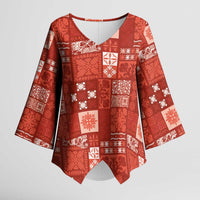 Vintage Hawaiian Quilting Patterns Kimono Sleeve Blouse Red Style Tribal Fabric Patchwork LT9 Female Red - Polynesian Pride