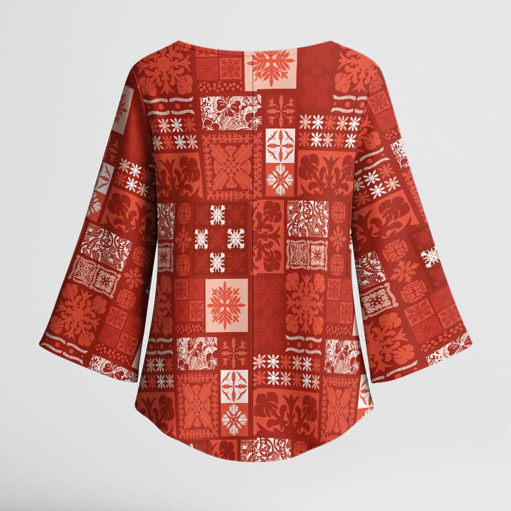 Vintage Hawaiian Quilting Patterns Kimono Sleeve Blouse Red Style Tribal Fabric Patchwork LT9 - Polynesian Pride