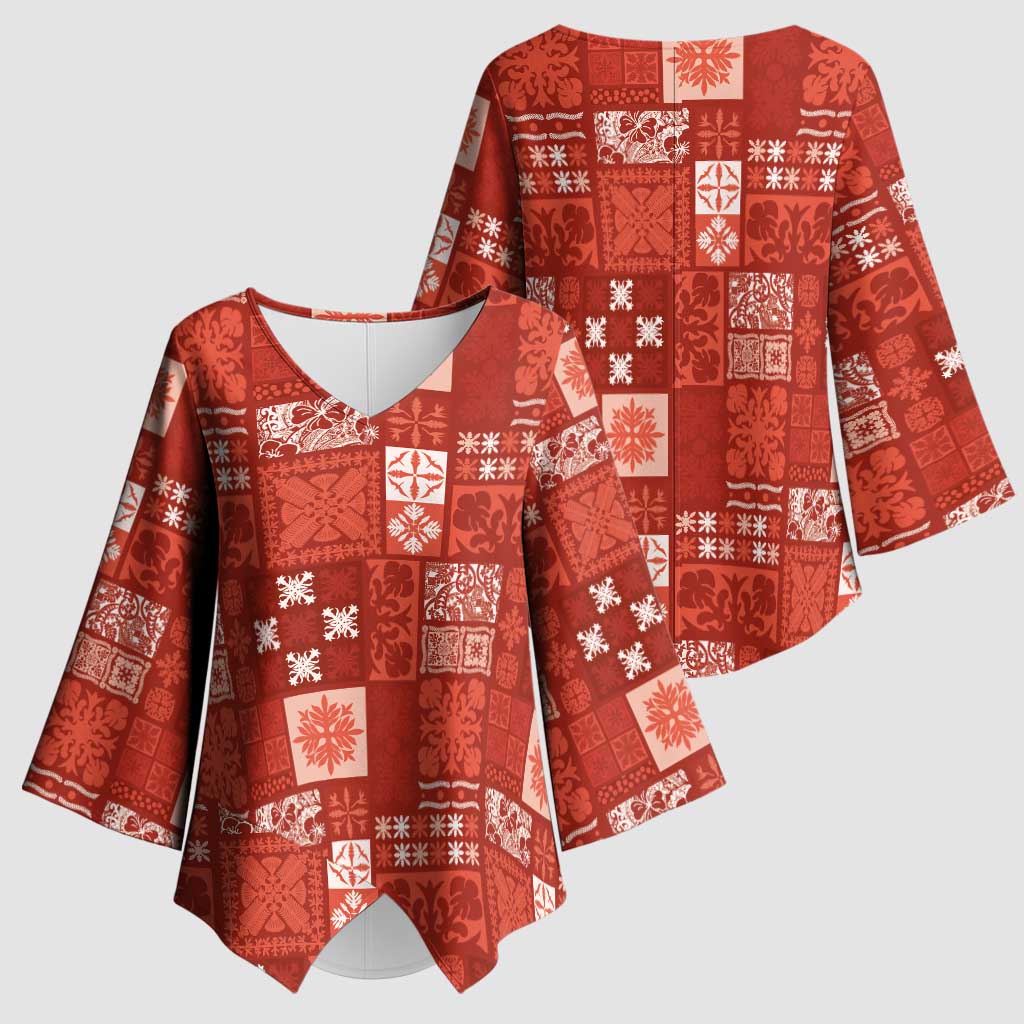 Vintage Hawaiian Quilting Patterns Kimono Sleeve Blouse Red Style Tribal Fabric Patchwork LT9 - Polynesian Pride
